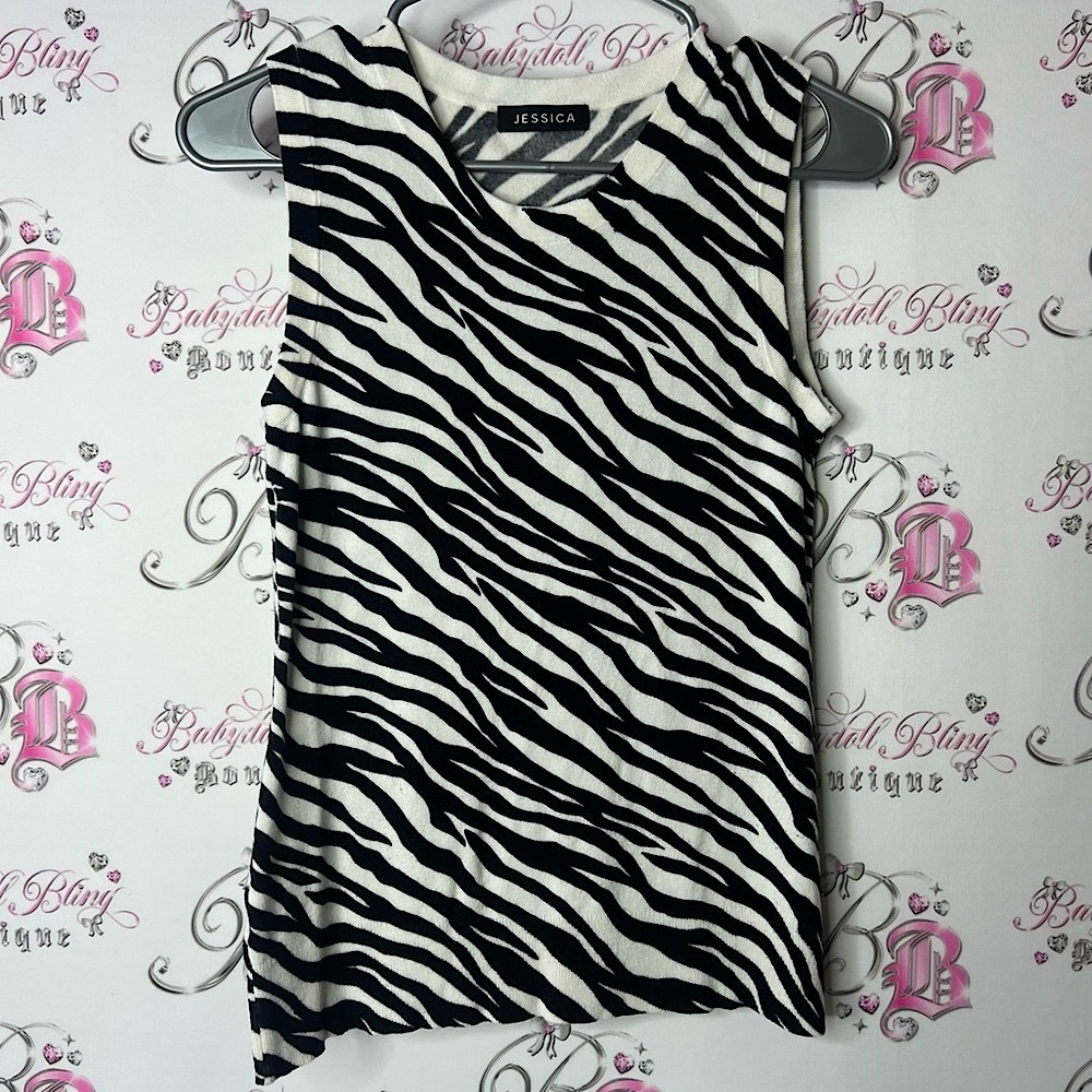 Jessica zebra Black and White Fitted Sleeveless Tank Top shirt blouse animal